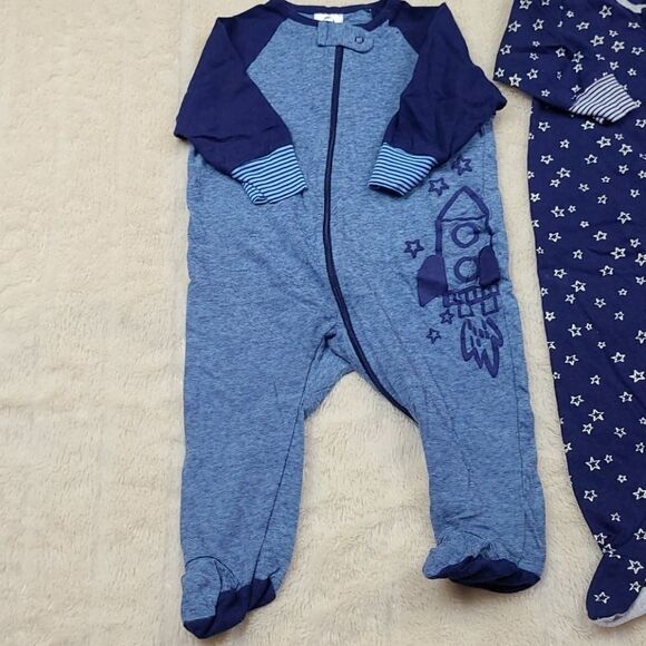 Gerber Organic Cotton 3-6M Footed Pajamas 4pc lot Newborn Baby Onesie Blue PJs - Picture 4 of 7
